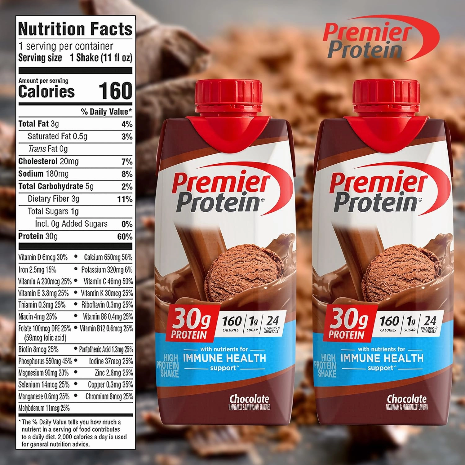 Premier Protien Shakes Chocolate 11 Fl. Oz | 30g Protein Shakes in The Award Box Packaging (6 Pack) (Chocolate)