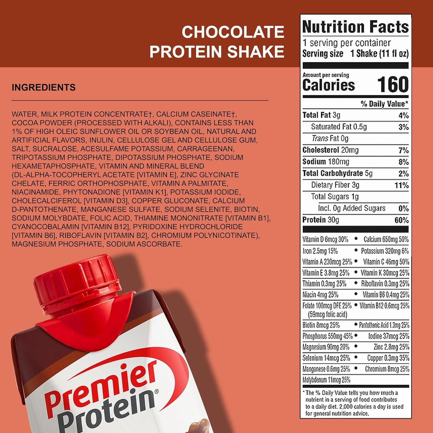 Premier Protien Shakes Chocolate 11 Fl. Oz | 30g Protein Shakes in The Award Box Packaging (6 Pack) (Chocolate)