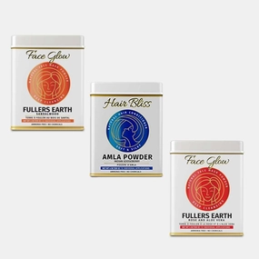 Pride Of India Glow & Nourish Pack 12.7 oz (360 gm) 3 Products | Fuller’s Earth Sandalwood Rose, Rose-Aloe Vera Face Mask & Gooseberry Hair & Skin Conditioning Powder