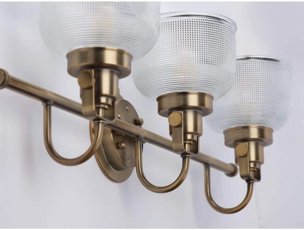 Progress Lighting P2992-163 Archie Collection Clear Double Prismatic Glass Coastal Bath Vanity, 3-Light, Vintage Brass
