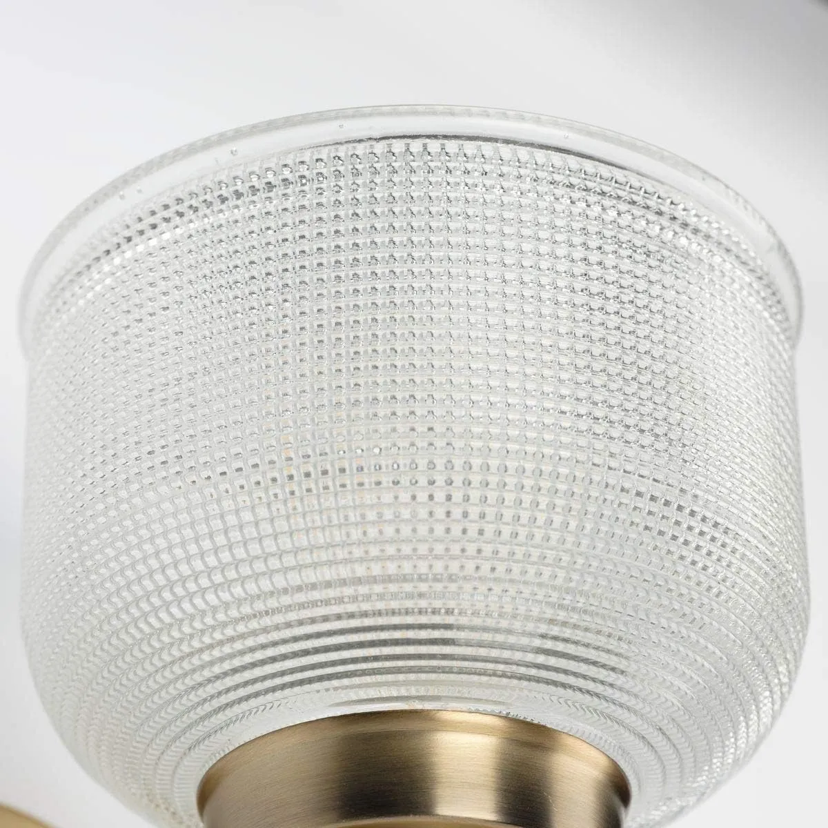 Progress Lighting P2992-163 Archie Collection Clear Double Prismatic Glass Coastal Bath Vanity, 3-Light, Vintage Brass