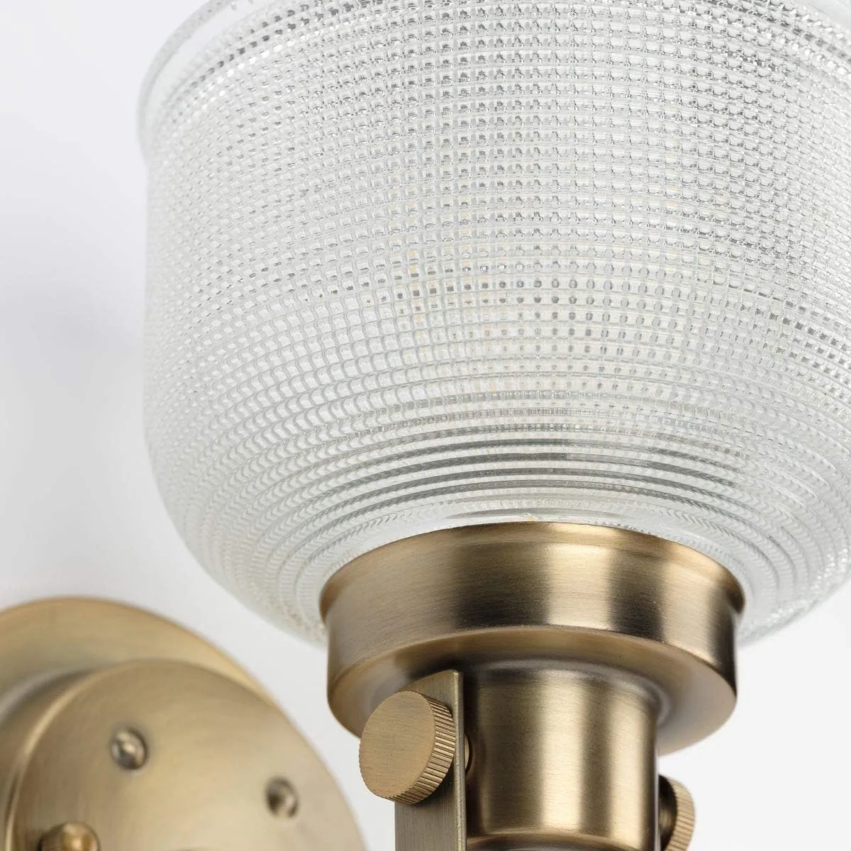 Progress Lighting P2992-163 Archie Collection Clear Double Prismatic Glass Coastal Bath Vanity, 3-Light, Vintage Brass