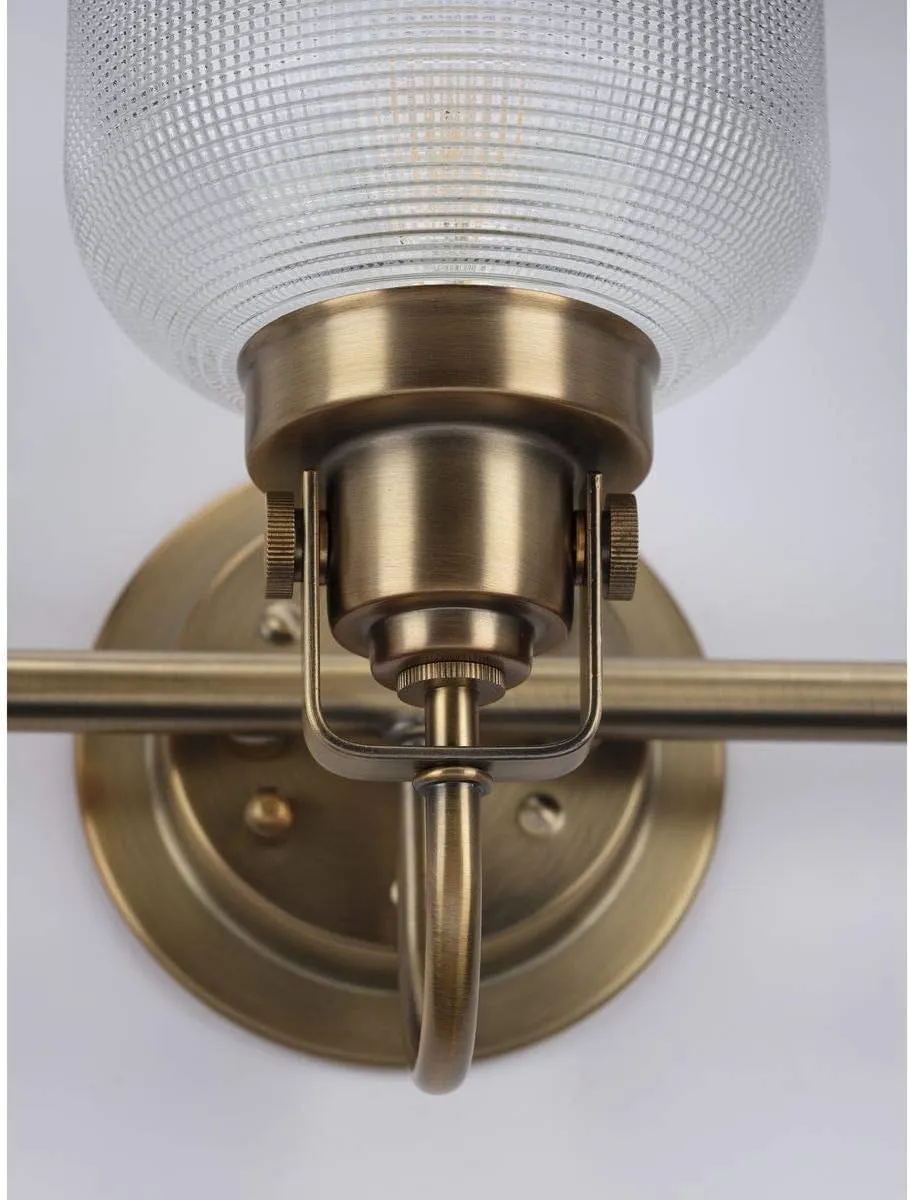 Progress Lighting P2992-163 Archie Collection Clear Double Prismatic Glass Coastal Bath Vanity, 3-Light, Vintage Brass