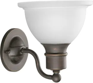 Progress Lighting P3161-20 1-Light Wall Bracket with White Etched Glass, Antique Bronze