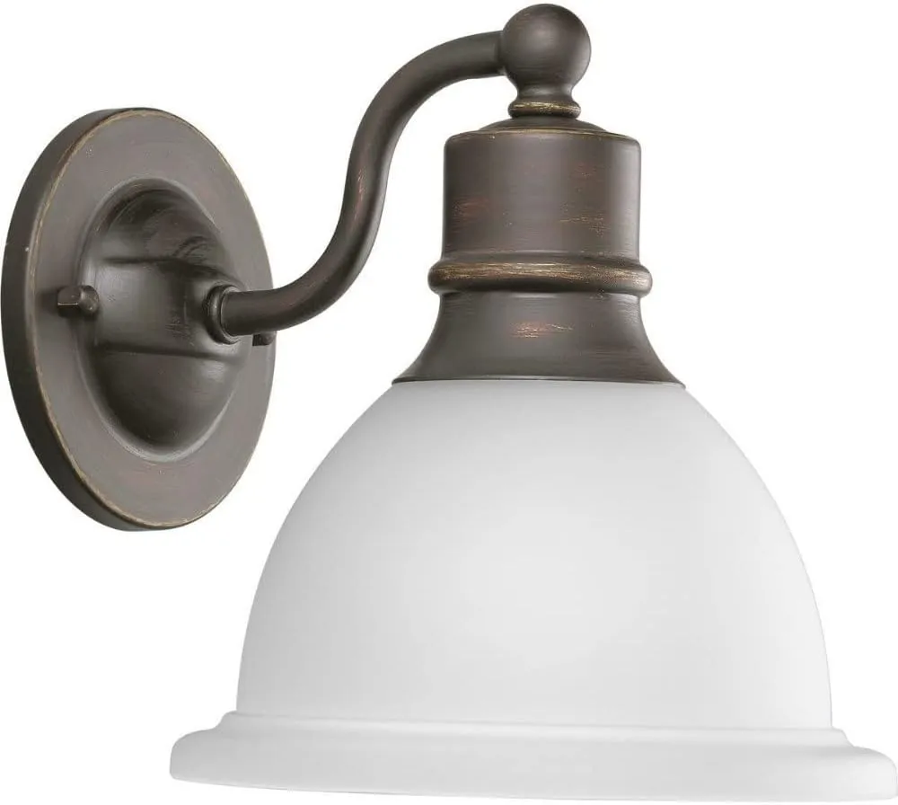 Progress Lighting P3161-20 1-Light Wall Bracket with White Etched Glass, Antique Bronze