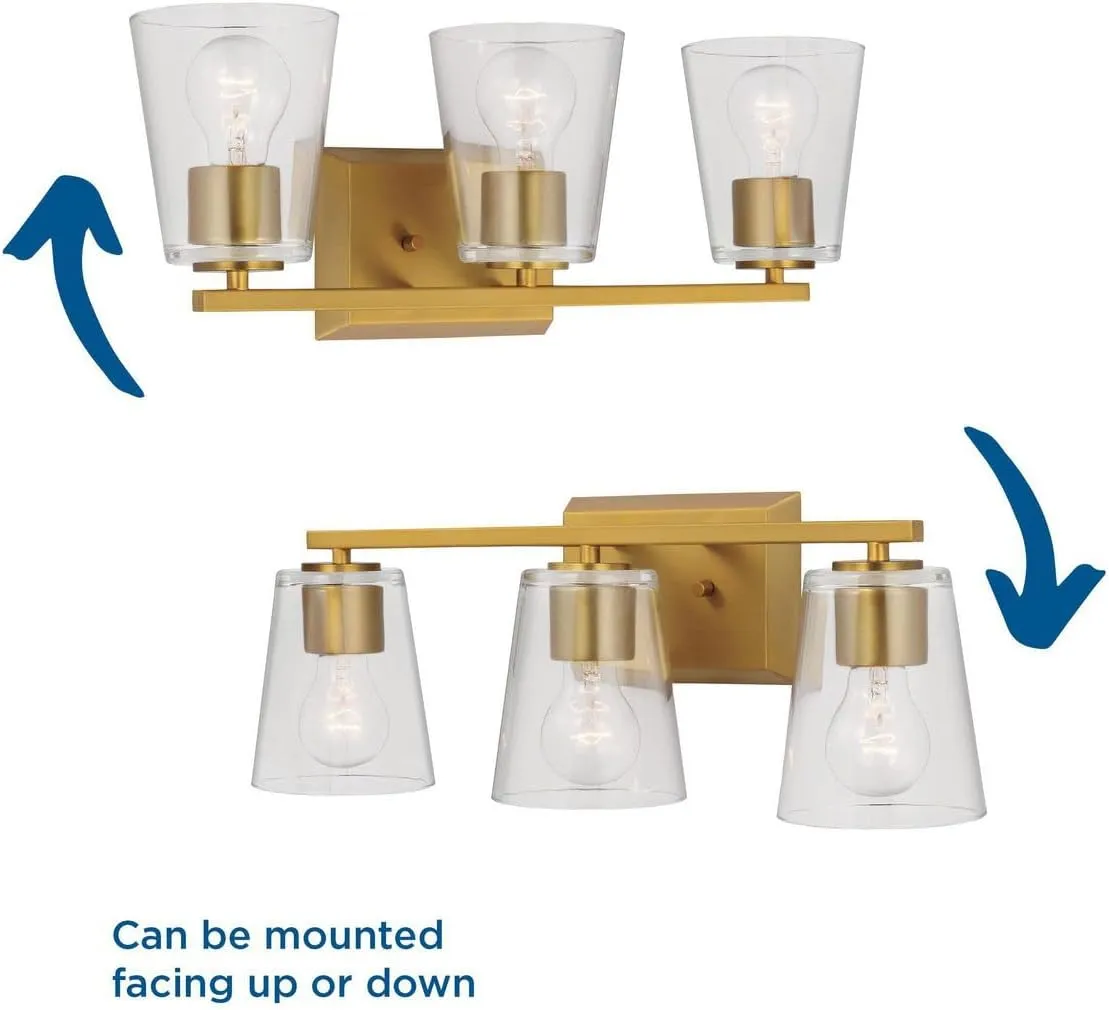 Progress Lighting Vertex Collection Three-Light Brushed Gold Clear Glass Contemporary Bath Light (P300459-191)