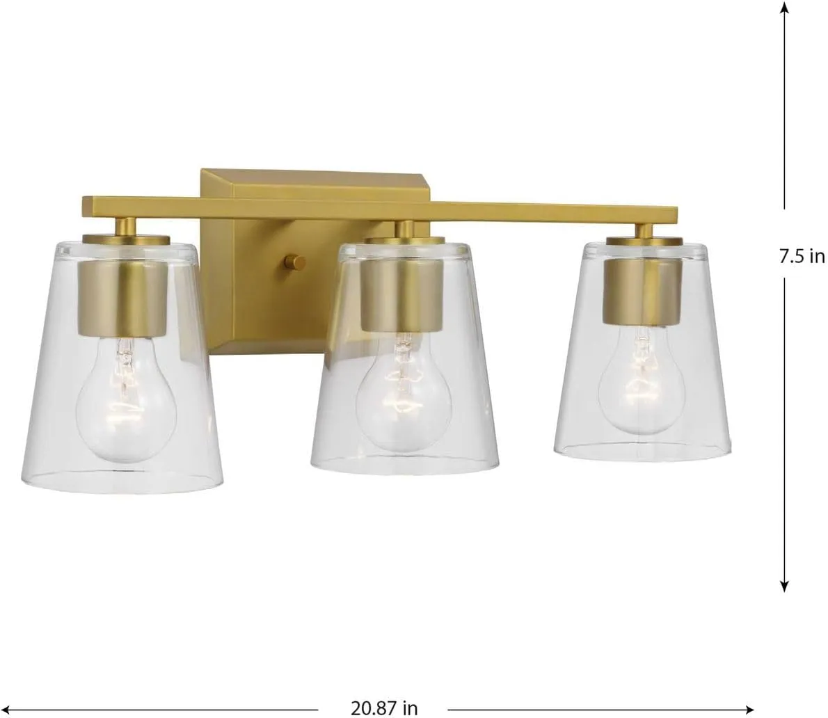 Progress Lighting Vertex Collection Three-Light Brushed Gold Clear Glass Contemporary Bath Light (P300459-191)