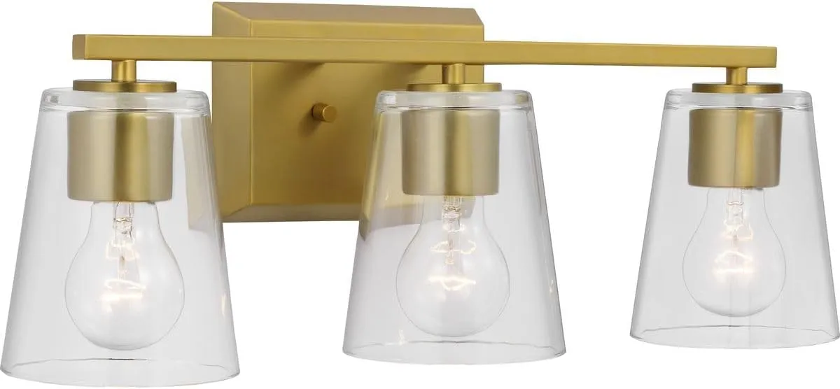 Progress Lighting Vertex Collection Three-Light Brushed Gold Clear Glass Contemporary Bath Light (P300459-191)