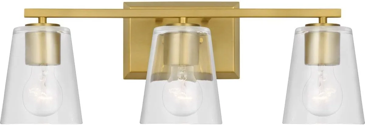 Progress Lighting Vertex Collection Three-Light Brushed Gold Clear Glass Contemporary Bath Light (P300459-191)