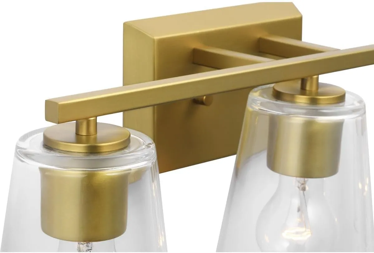 Progress Lighting Vertex Collection Three-Light Brushed Gold Clear Glass Contemporary Bath Light (P300459-191)