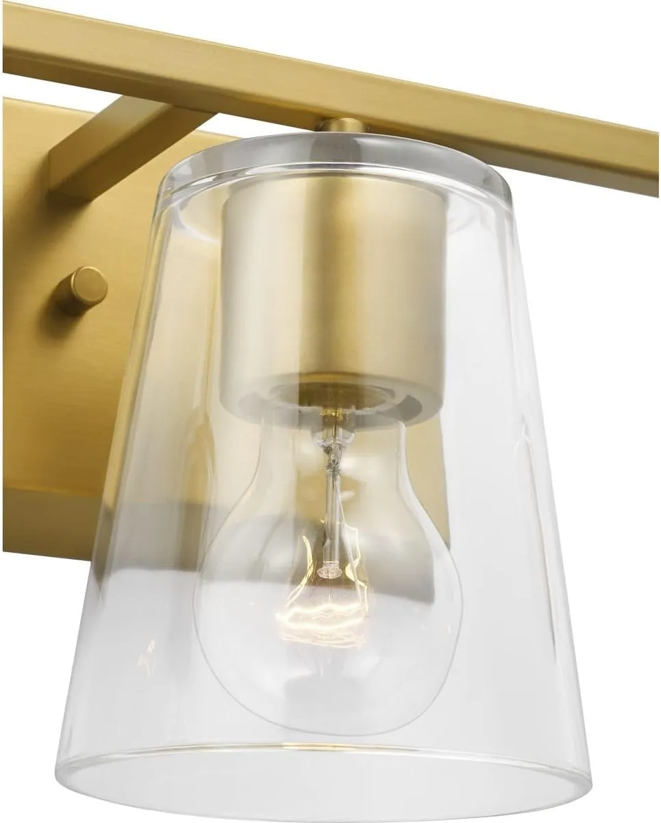 Progress Lighting Vertex Collection Three-Light Brushed Gold Clear Glass Contemporary Bath Light (P300459-191)