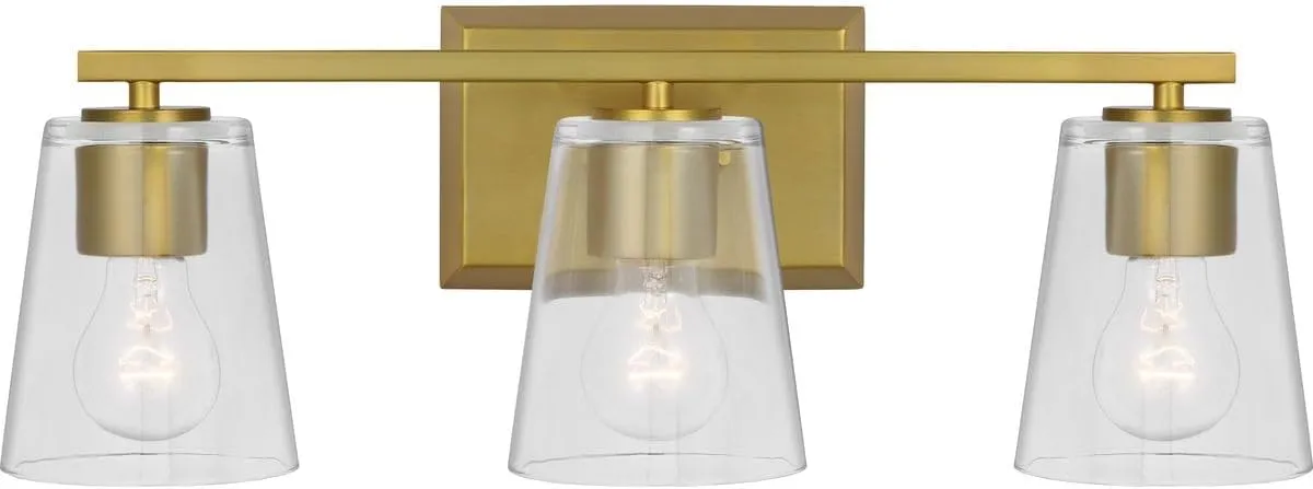 Progress Lighting Vertex Collection Three-Light Brushed Gold Clear Glass Contemporary Bath Light (P300459-191)
