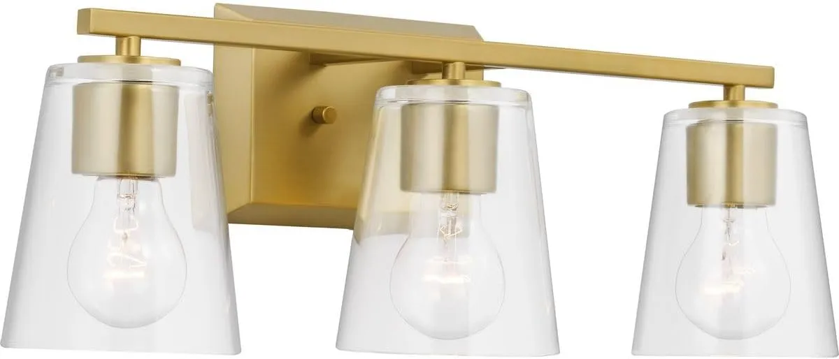 Progress Lighting Vertex Collection Three-Light Brushed Gold Clear Glass Contemporary Bath Light (P300459-191)