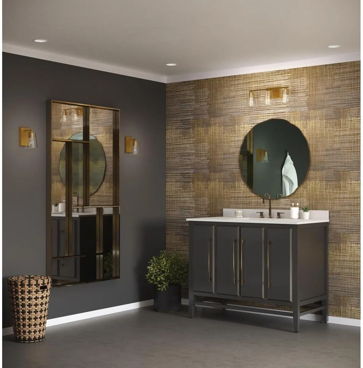 Progress Lighting Vertex Collection Three-Light Brushed Gold Clear Glass Contemporary Bath Light (P300459-191)