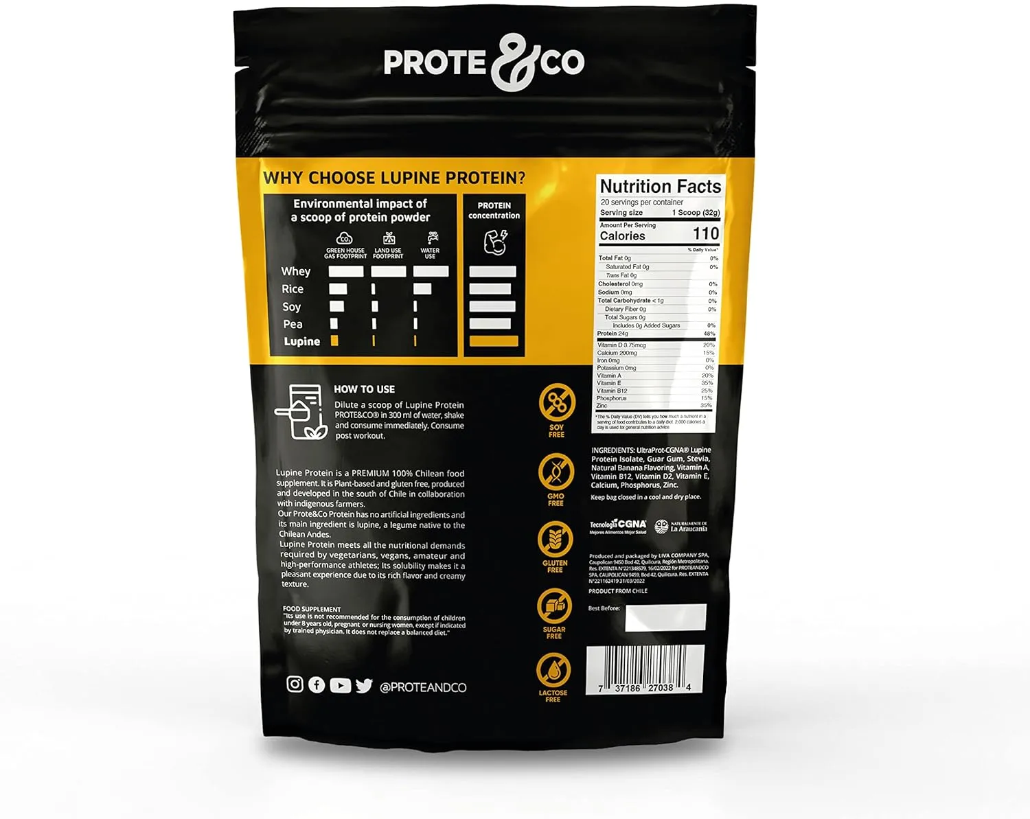 Prote&Co Vegan Protein - 25g of Plant Based Protein Powder. Non GMO, No Added Sugar, Lactose Free, Naturally Flavored. 1.41 lb - Banana