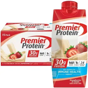 Protein Shake| Variety Pack of Protein Shake, Chocolate, Vanilla, Caramel, Cafe Latte, Strawberries |30g Protein, 1g Sugar, 24 Vitamins & Minerals, Nutrients to Support Immune Health| 11 Fl Oz (BETRULIGHT Premier Value Case of 15) (Strawberries)
