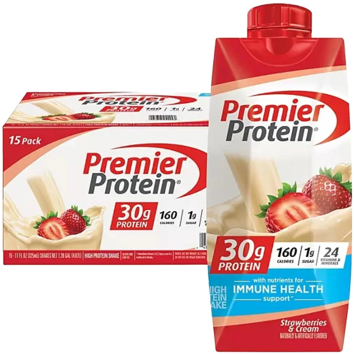 Protein Shake| Variety Pack of Protein Shake, Chocolate, Vanilla, Caramel, Cafe Latte, Strawberries |30g Protein, 1g Sugar, 24 Vitamins & Minerals, Nutrients to Support Immune Health| 11 Fl Oz (BETRULIGHT Premier Value Case of 15) (Strawberries)
