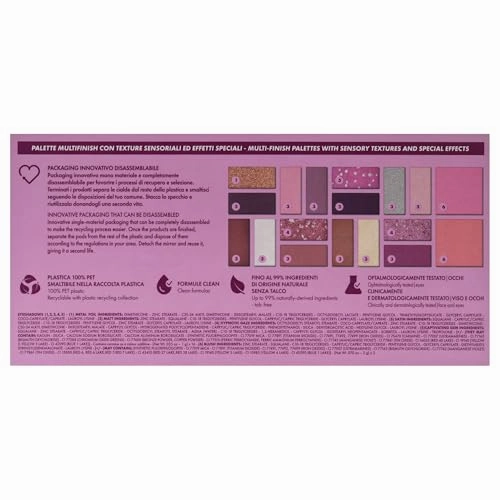 Pupa Milano Make-Up Palette L, 004 Pink, 0.71 oz - 18 Pan Eyeshadow and Blush Palette, Matte, Shimmer, Metallic Finishes - Blendable Velvety Texture Blush Powder - Talc-Free - Eco-Friendly Packaging