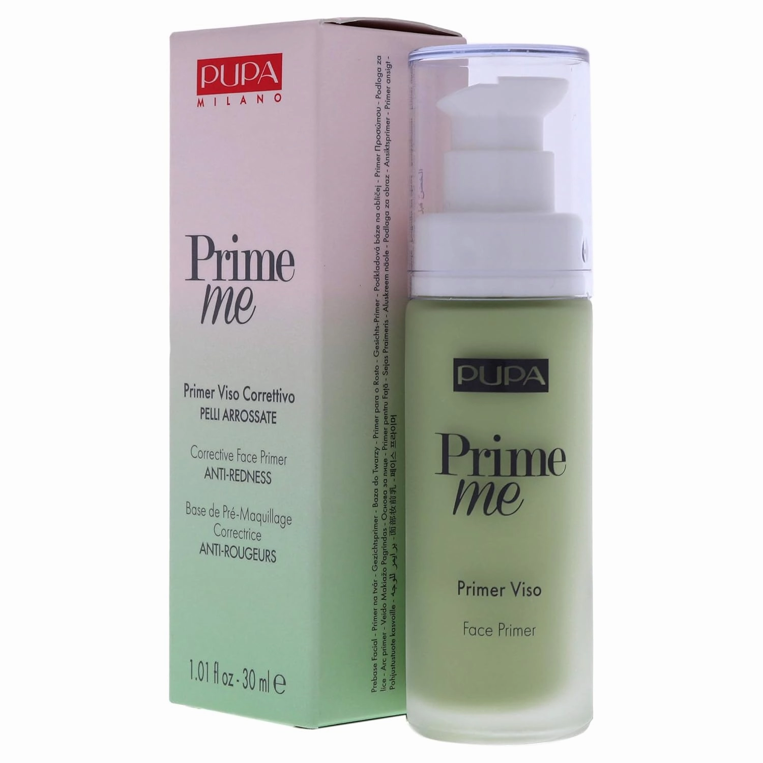 PUPA Milano Prime Me Corrective Anti-Redness Face Primer - Evens Out The Skin Tone And Gives It A Neutral Undertone - For Makeup That Lasts Longer - Oil And Alcohol Free - 003 Green - 1.01 Oz