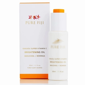 PURE FIJI Vitamin C Brightening Oil With Bakuchiol   Moringa, Beauty Face Oil, Increase Collagen Production, Promote Even Complexion Face Oil For Women, 1Fl.Oz