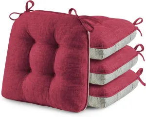 puredown® Chair Cushions for Dining Chairs, Tufted Memory Foam Chair Pads with Non-Slip Backing, Kitchen Seat Cushions with Ties, Washable Seat Pad Set of 4, 15.5" x 15.5" x 4", Wine