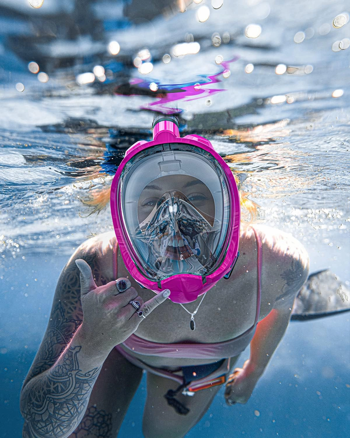 QingSong Full Face Snorkel Mask for Adults, Snorkeling Gear with Camera Mount, 180 Degree Panoramic View Snorkel Set Anti-Fog Anti-Leak