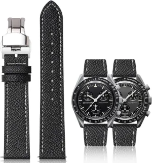 Quick Release Epsom Leather Straps For Omega Speedmaster And MoonSwatch watches, Replacement Calfskin Watch Bands Straps With Deployment Clasp For Omega Watches - Multiple Colors