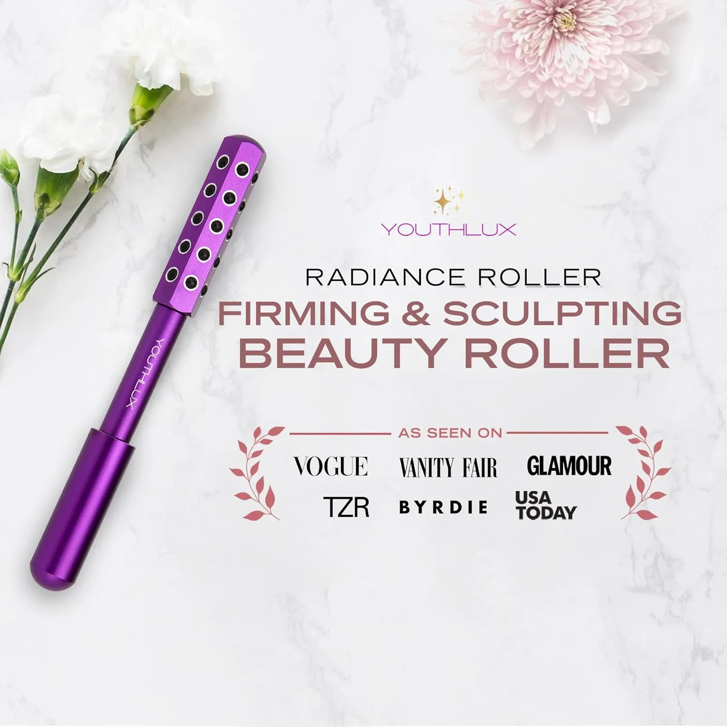 Radiance Roller – Germanium Stone Facial Massage Tool for Lifting, Sculpting, De-Puffing, Glow Boost, Energizing & Cooling Effect (Purple)