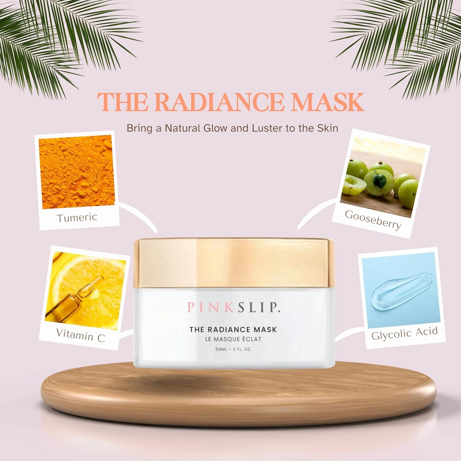 Radiance Face Mask Cream, Spa Grade Skin Care, Turmeric, Vitamin C, Glycolic Acid, Gooseberry, Natural Exfoliation for Balanced Skin Tones,