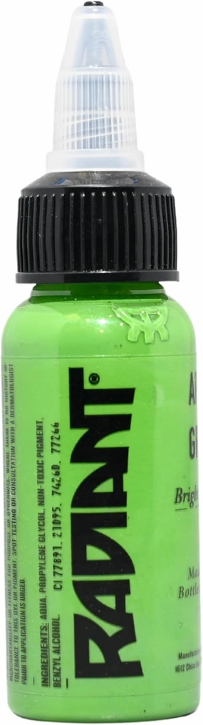 Radiant Colors Apple Green Tattoo Ink 1oz Bold Pigment Professional Quality Smooth Flow Long Lasting Formula