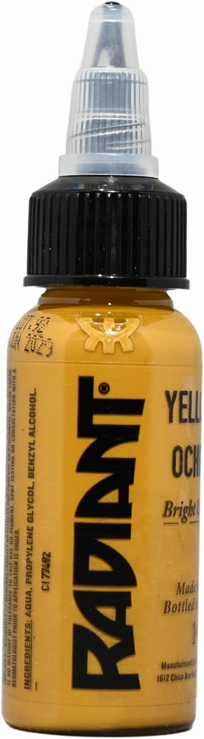 Radiant Colors Yellow Ochre Tattoo Ink 1oz Bottle for Professional Artists Vibrant Pigment Smooth Application Long Lasting Formula