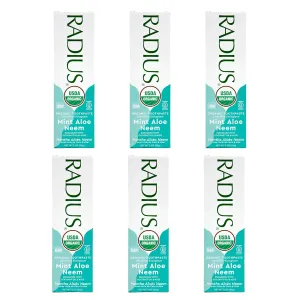 Radius Toothpaste, Mint Aloe Neem, 3 oz, USDA Organic Non-Toxic Chemical-Free Gluten-Free, Designed to Improve Gum Health & Prevent Cavities, Pack of 6