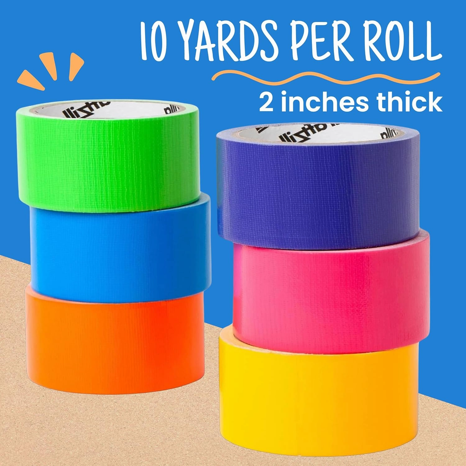 Rainbow Colored Duct Tape Pack - 6 Bright Colored Tape Rolls - 10 Yards x 2 Inch - - Multipack for Arts - Variety Pack