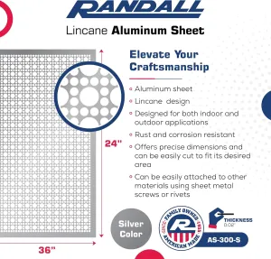 Randall Manufacturing Co., Inc | Perforated Aluminum Sheet | Radiator Sheet | Lincane Style Design | 24 x 36 inches | .020” Thick | Silver Aluminum | Great for Indoor & Outdoor Use | Made in The USA