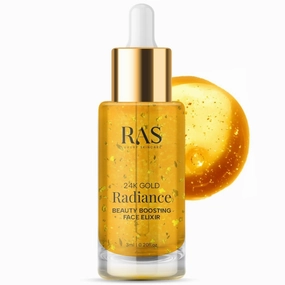 RAS Luxury Oils 24 K Gold Radiance Elixir Face Serum for Glowing Skin, Reduce Wrinkles, Acne, Dark Spots, Natural & Organic
