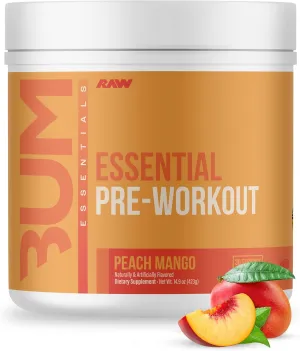 RAW Nutrition - Essential Pre - Chris Bumstead Pre Workout Formula, Sports Nutrition Pre-Workout Powders | Men & Womens Drink, Energy Powder for Working Out (Peach Mango)