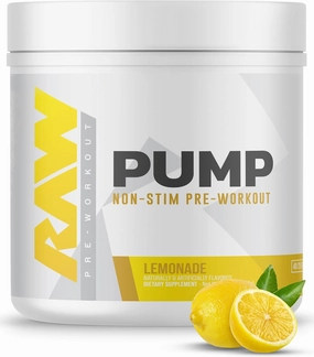 RAW Pump Stim Free Pre Workout | Non-Stimulant Pre Workout Supplement Powder Nitric Oxide Booster | Pre Workout Supplements Drink for During Workout | (40 Servings) (Lemonade)