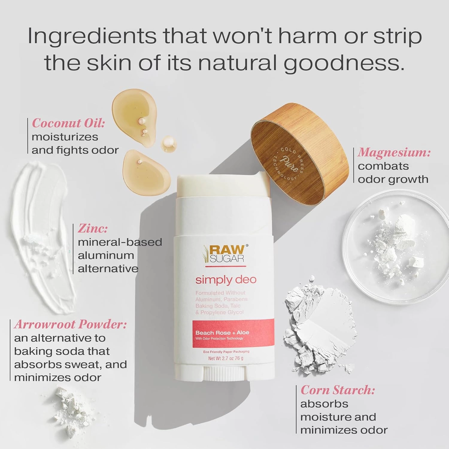 RAW SUGAR Aluminum Free Deodorant Stick, Simply Deo Bundle (Pack of 3) Whole Body Deodorant for Women & Men, Clean Formulated without Baking Soda, Talc & Parabens, Beach Rose   Aloe Scent