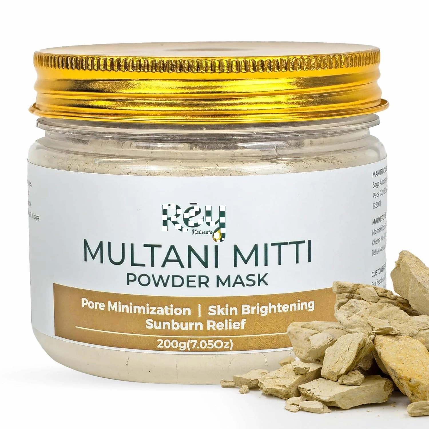 Re;y Naturals Multani Mitti For Face - 200gm | Multani Mitti Powder For Face & Hair | Multani Mitti Face Mask For Pore Minimization| Face pack for Women & Men