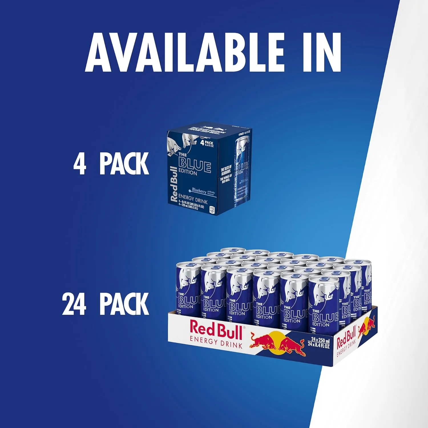 Red Bull Blue Edition Energy Drink, Blueberry, with 80mg Caffeine plus Taurine & B Vitamins, 8.4 Fl Oz, Pack of 4 Cans