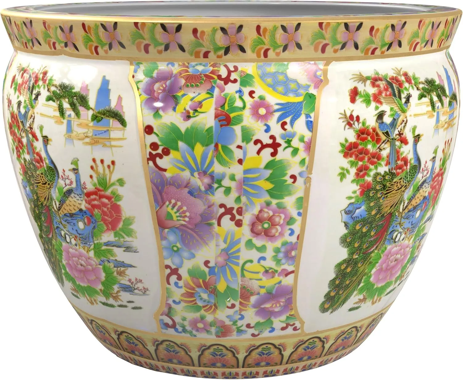 Red Lantern 14" Satsuma Birds & Flowers Porcelain Fishbowl Planter