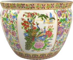Red Lantern 14" Satsuma Birds & Flowers Porcelain Fishbowl Planter