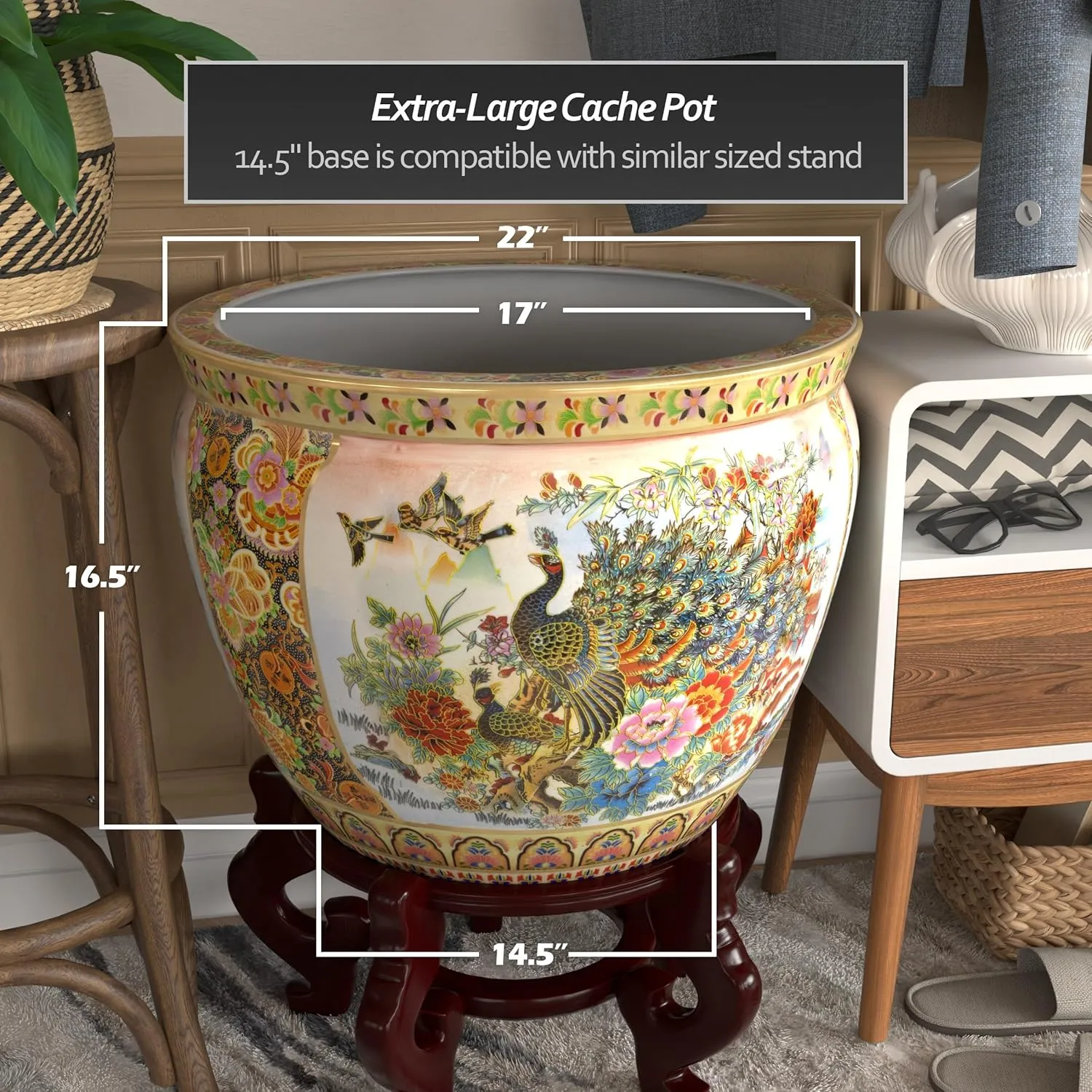 Red Lantern Large 22" Satsuma Porcelain Fishbowl Planter