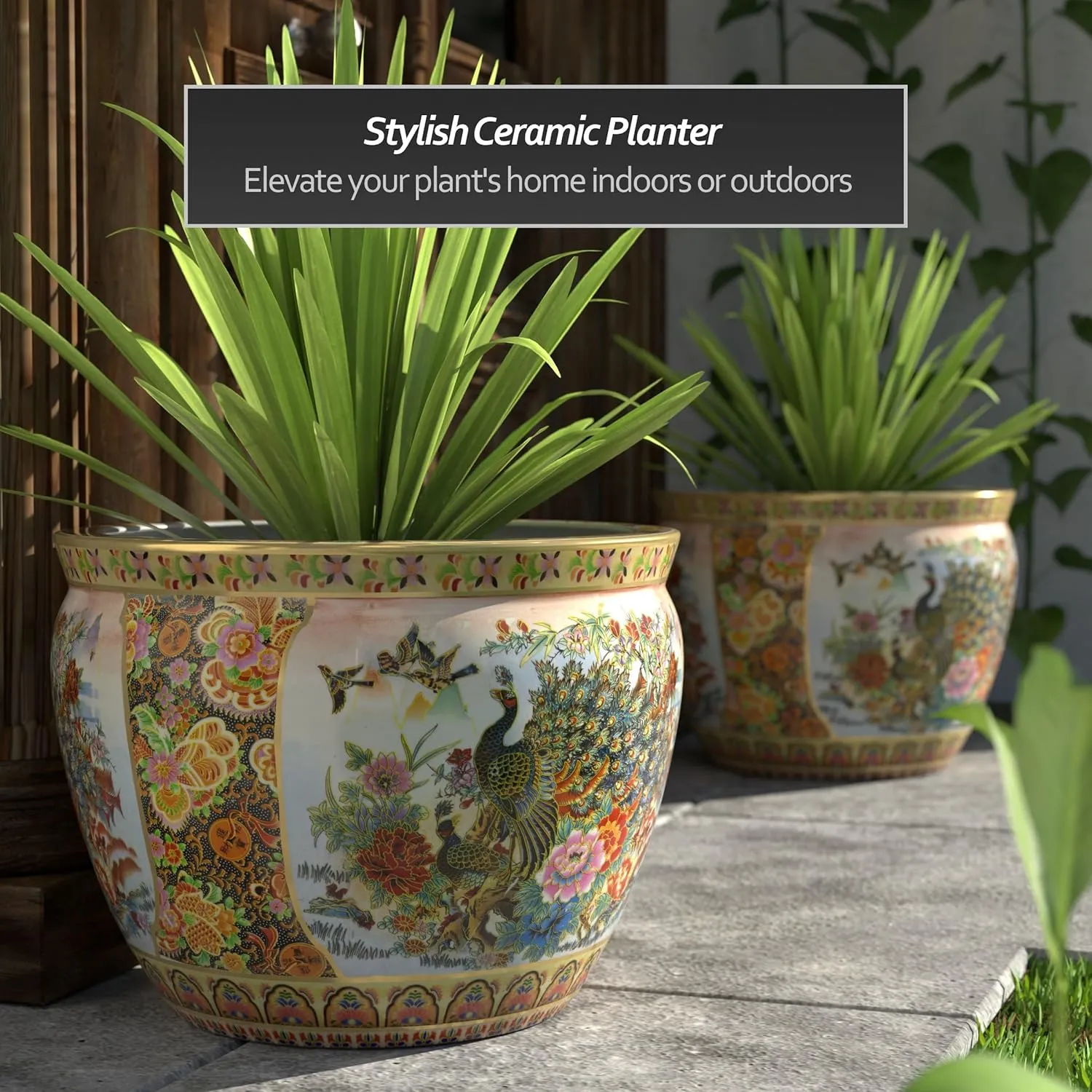 Red Lantern Large 22" Satsuma Porcelain Fishbowl Planter