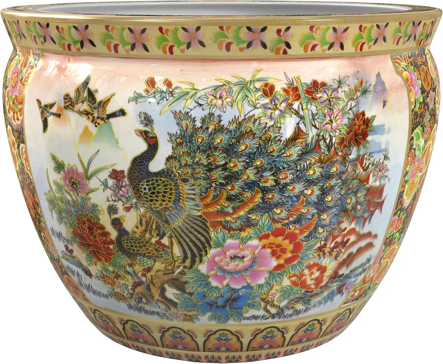 Red Lantern Large 22" Satsuma Porcelain Fishbowl Planter