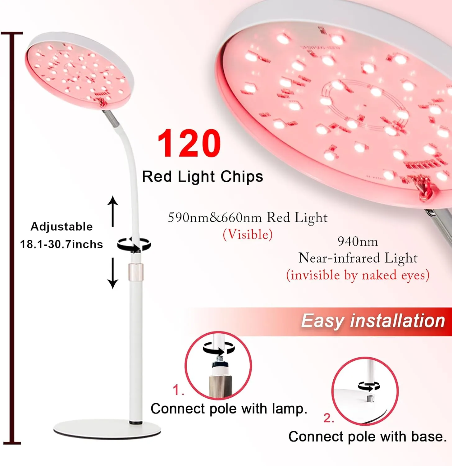 Red Light Therapy for Face,（3 in 1 LED Chip）590 660 940nm-infrared Light Therapy for Face Device with Height Adjustable,Multi-Function Controller with Timeing and Light Change（150 W