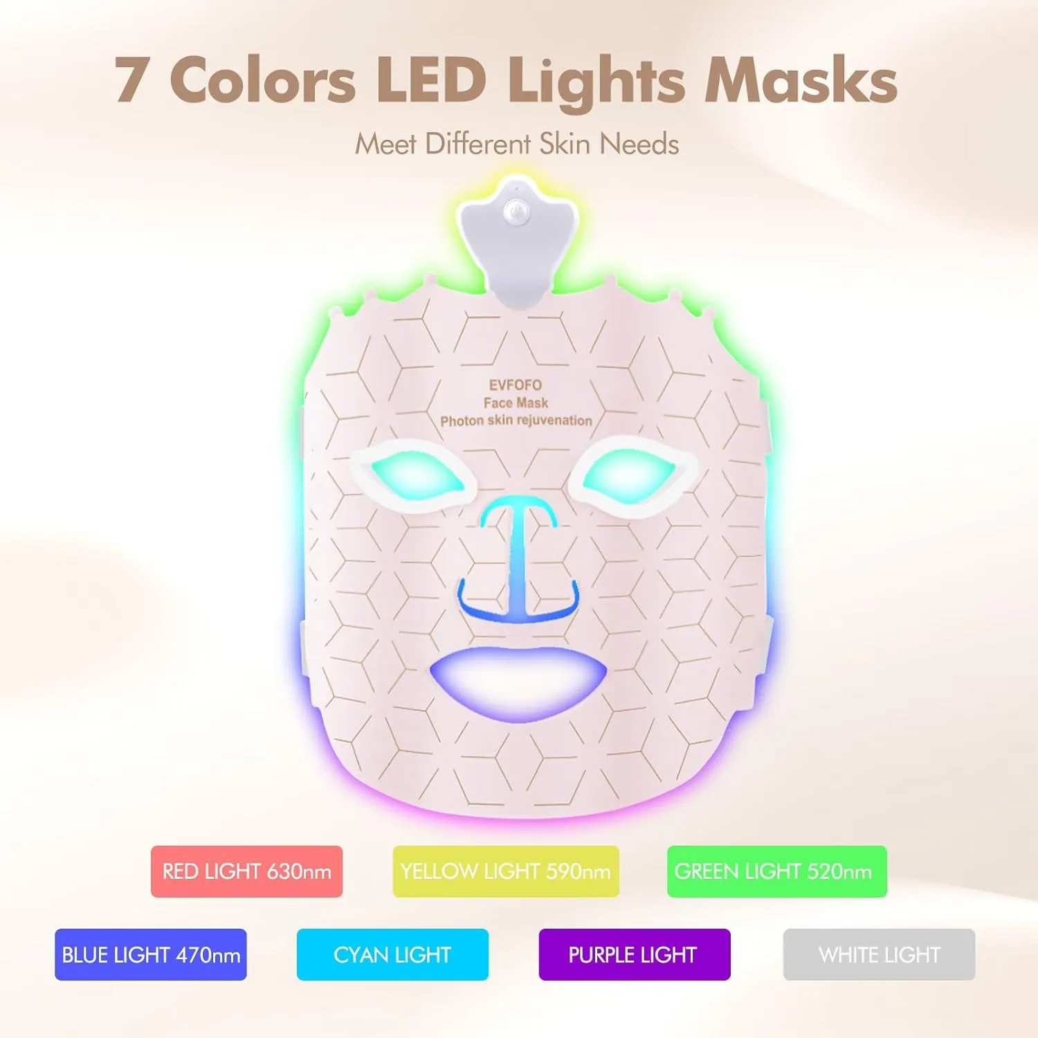 Red Light Therapy Mask for Face, 7 Colors LED Face Mask Light Therapy At Home, Led Face Mask Light Therapy, Pink