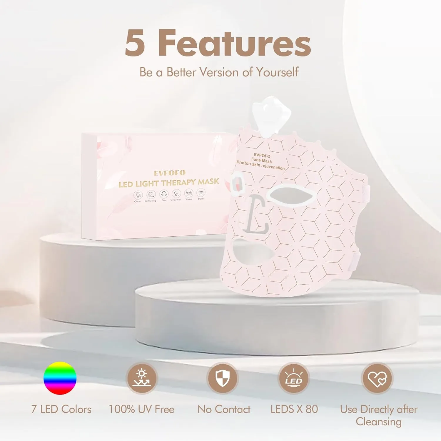 Red Light Therapy Mask for Face, 7 Colors LED Face Mask Light Therapy At Home, Led Face Mask Light Therapy, Pink