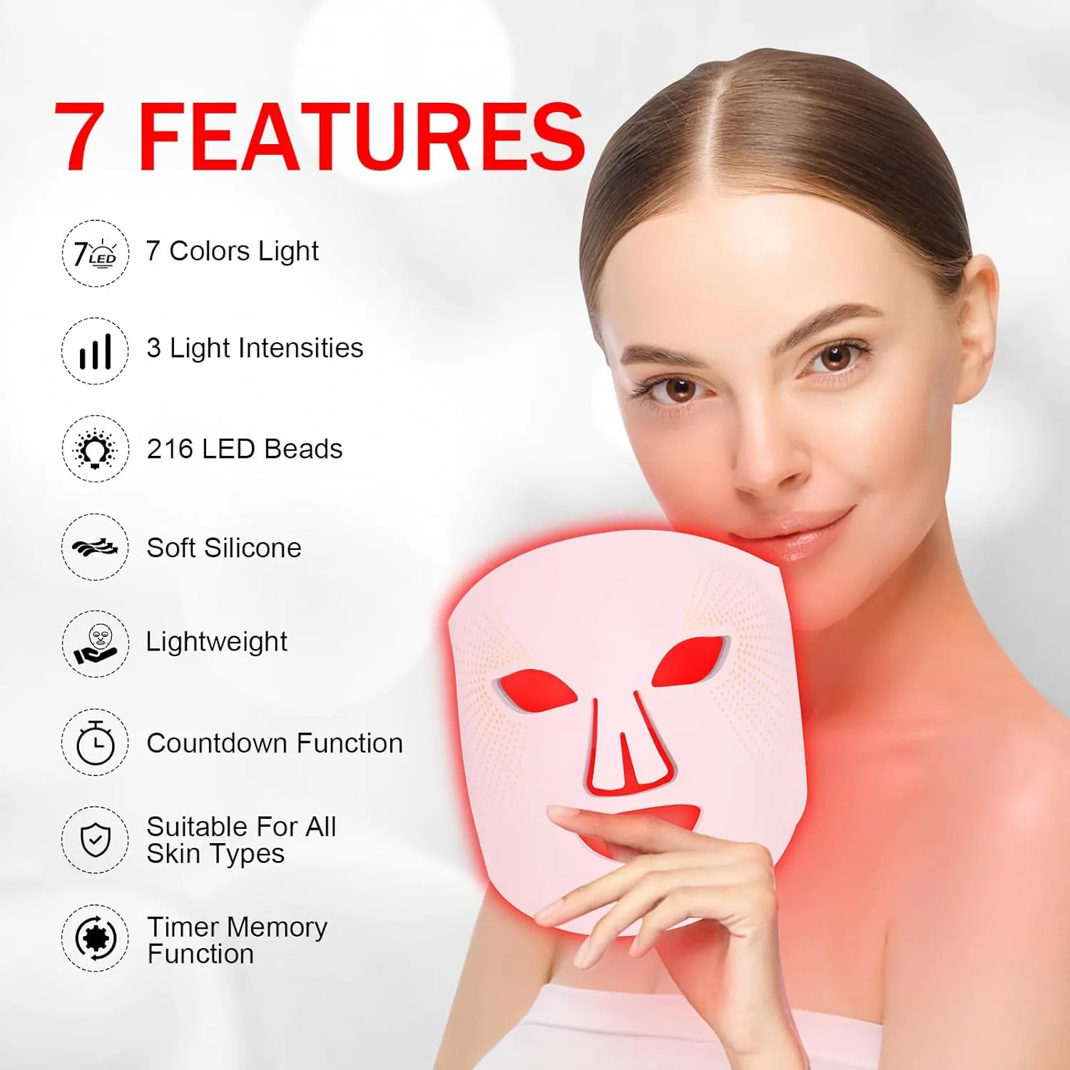 Red Light Therapy Mask, Red Light Therapy for Face, 7 Colors LED Facial Mask for Wrinkle Remove & Anti Aging, Skin Care Home Travel Use,Pink (Upgraded Version)