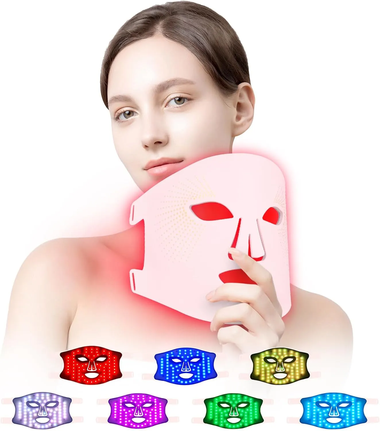 Red Light Therapy Mask, Red Light Therapy for Face, 7 Colors LED Facial Mask for Wrinkle Remove & Anti Aging, Skin Care Home Travel Use,Pink (Upgraded Version)